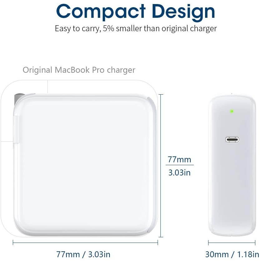 87W USB C Charger Power Adapter for MacBook Pro 15/13/16 Inch 2018 2020 MacBook Air MacBook 12 Inch 2020/2018 iPad Pro [LED Indicator] [6.6ft USB C to C Cable] [Fordable Plug]