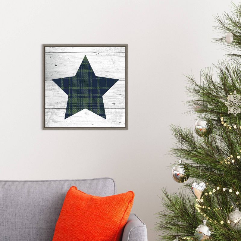 16" x 16" Nordic Holiday XII Christmas Star by Beth Grove Framed Canvas Wall Art Plaid Navy/Green - Amanti Art