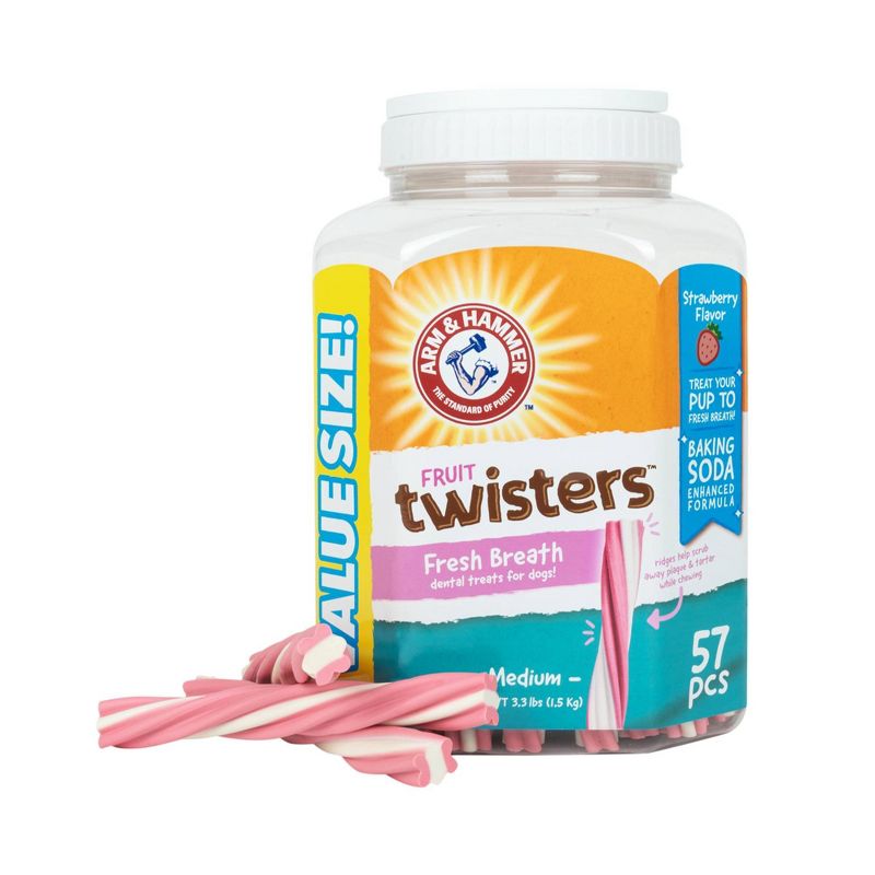 Arm & Hammer Fruit Twisters Strawberry Flavor Dental Dog Treats - 57ct