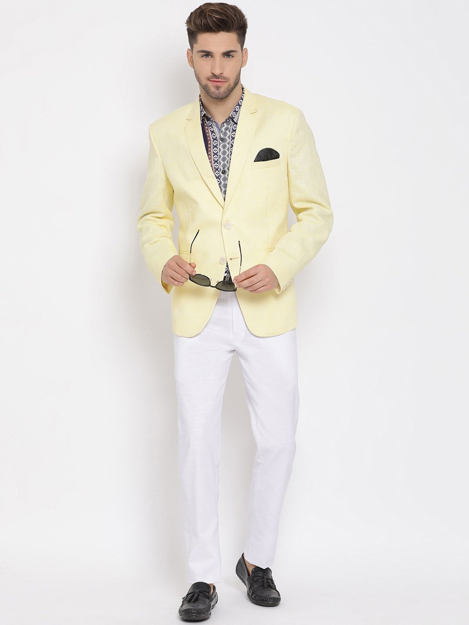 Hangup Plus Lemon & White Regular Fit Notch Lapel Three Piece Suit