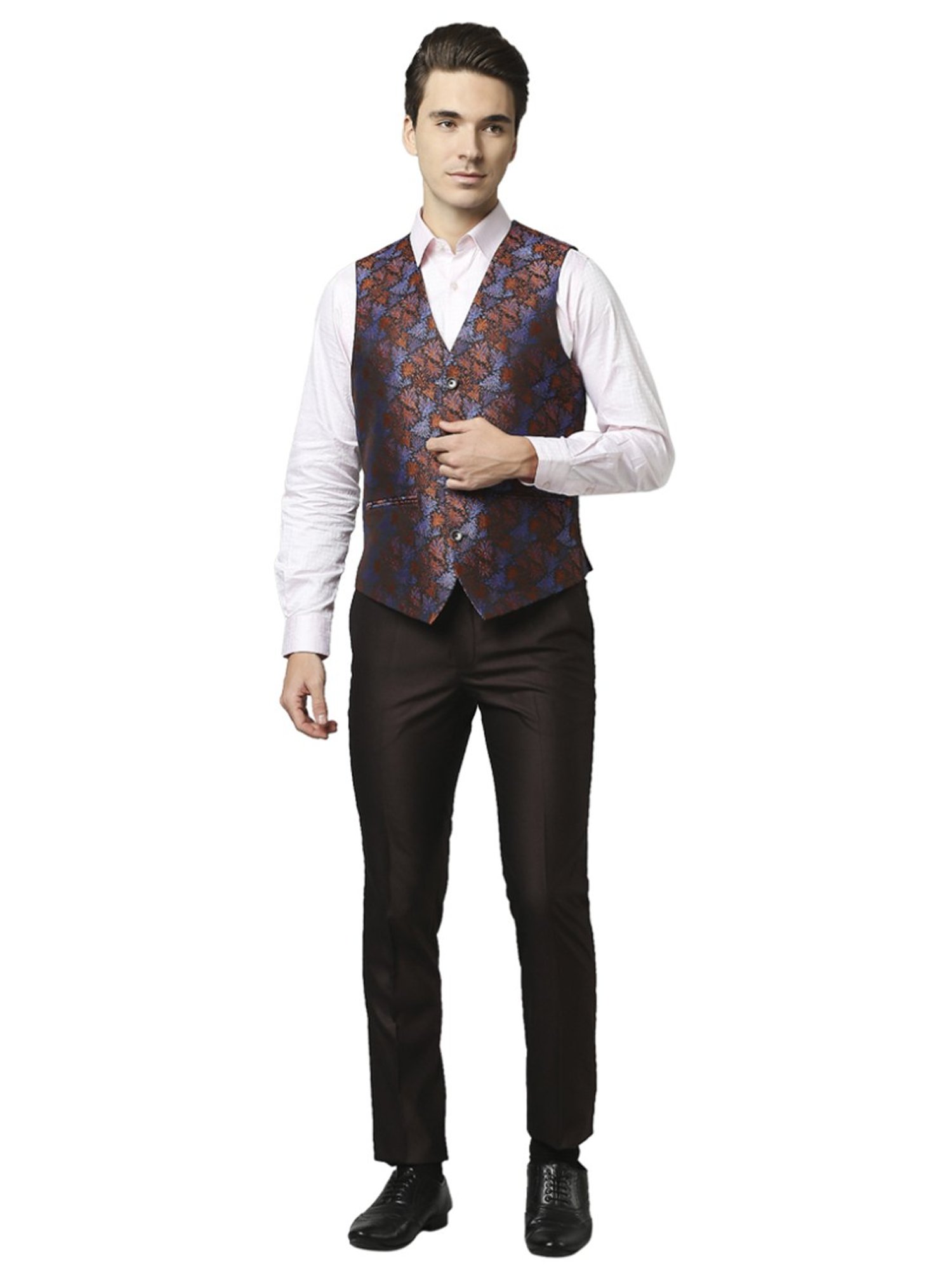 Raymond Brown  Slim Fit Printed Three Piece Suit