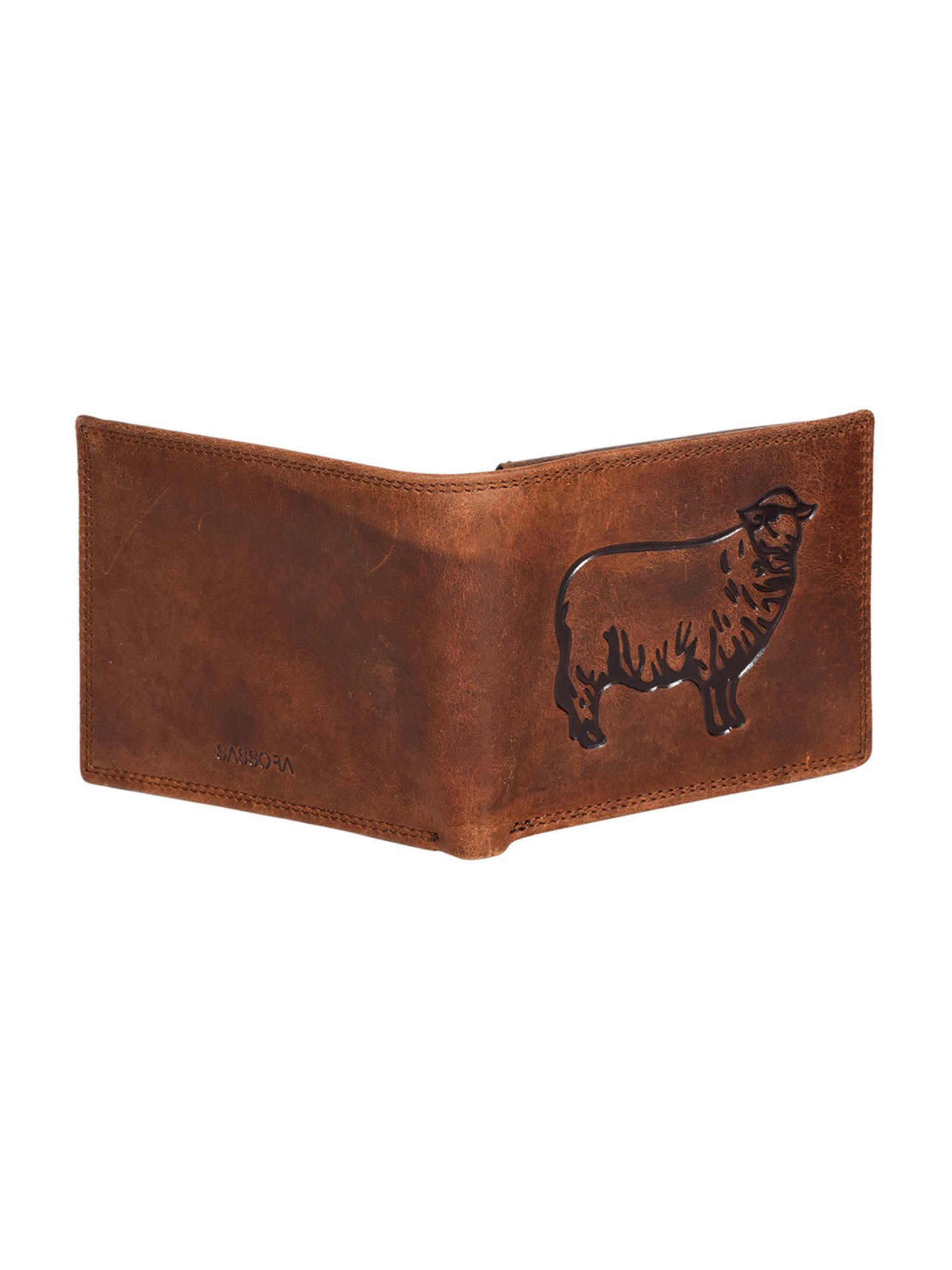 SASSORA Brown ARLO Textured Small Leather Bi-Fold Wallet