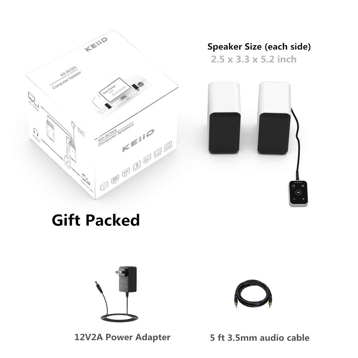 KEiiD PC Computer Speaker Compact Bluetooth Stereo System with Aluminum Housing for Laptop Desktop PC Gaming Computers, Unique Touch Controller, Built-in Bluetooth 5.0 Receiver for Wireless Streaming