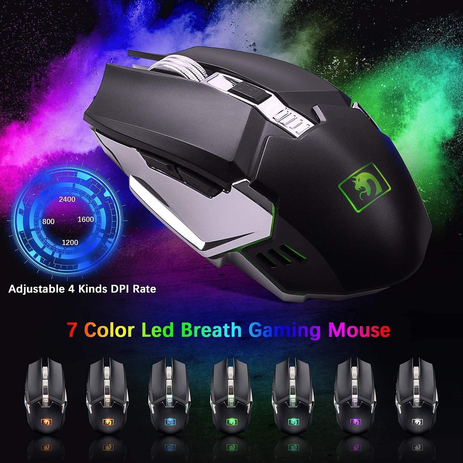 Wireless Gaming Keyboard and Mouse Combo, Rechargeable 16 Kinds RGB Backlit PC Gaming Keyboard Mouse w, Mechanical Feel Keyboard and 7 Color Gaming Mute Mouse for Windows Computer Gamers (Black)