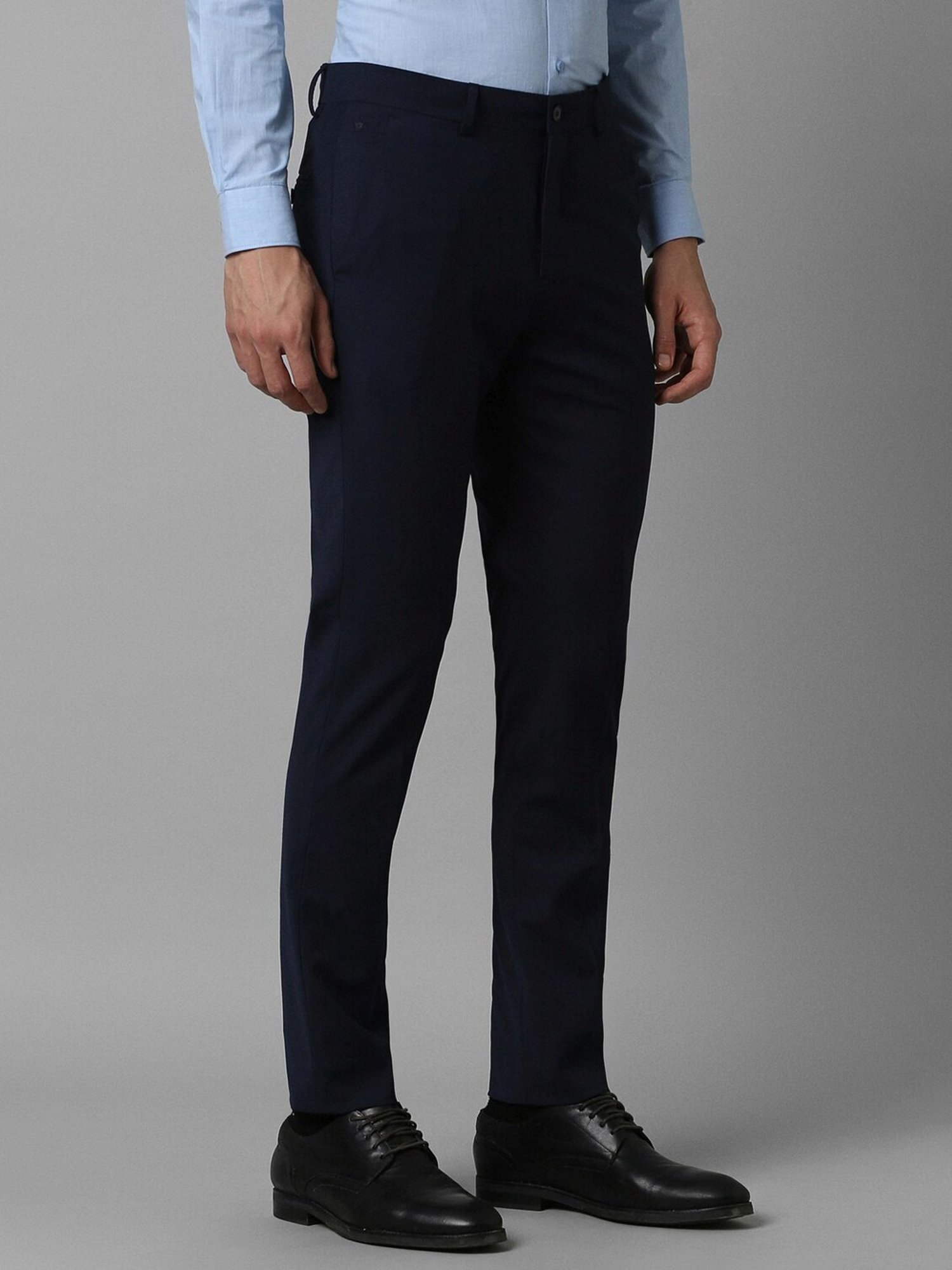 Louis Philippe Navy Slim Fit Checks Trousers