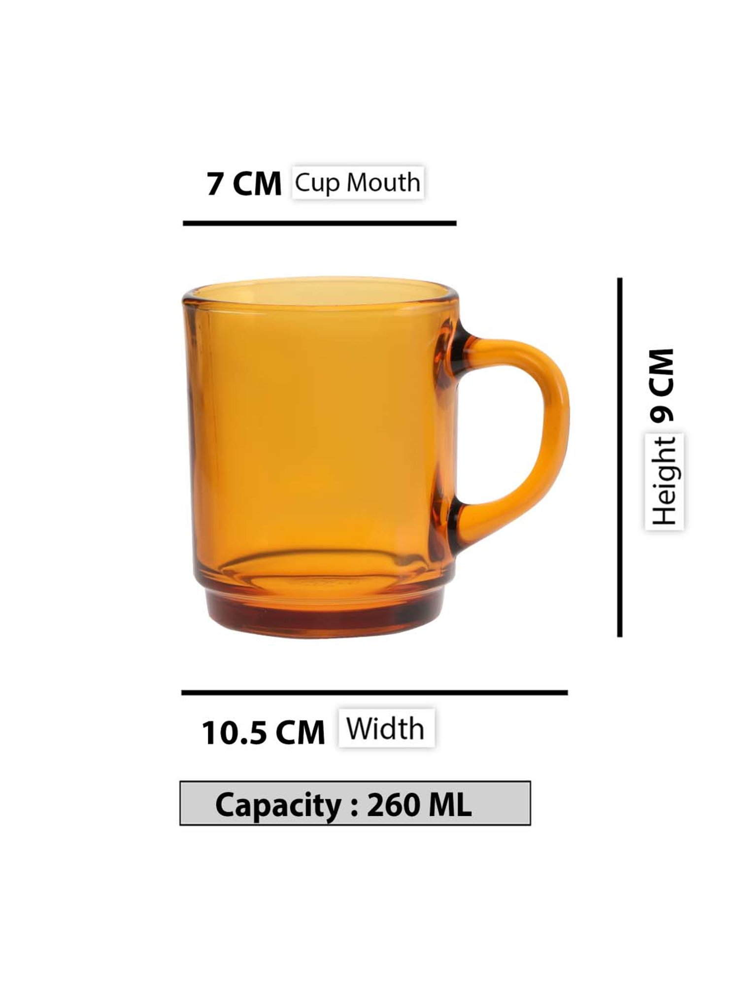 Duralex 'Versailles' Orange Glass 10.5 cm Mug (0.26 L) - Set of 6