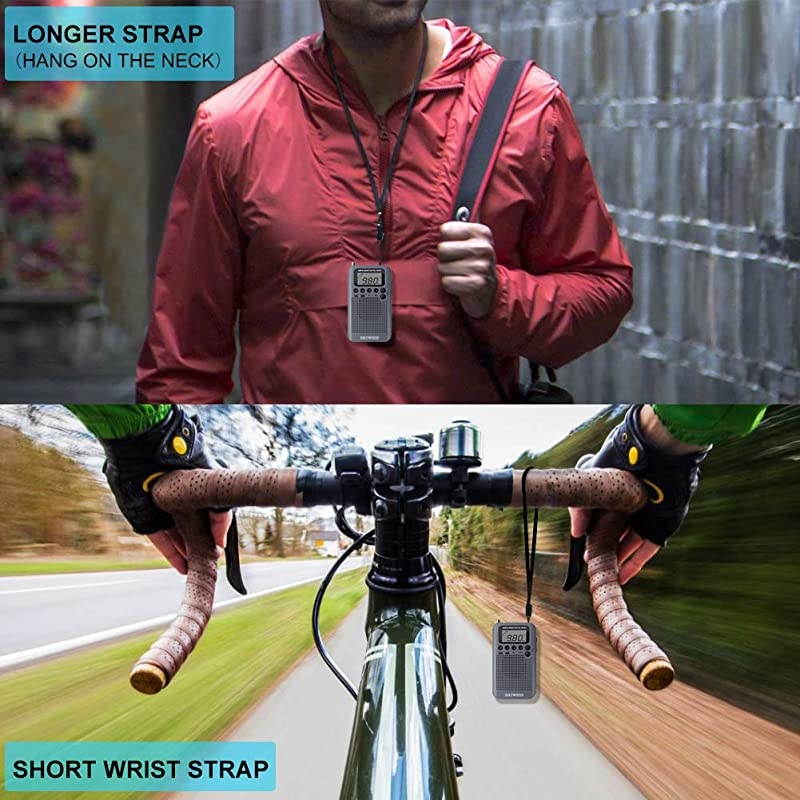 Mini LCD AM FM Battery Operated Portable Pocket Radio with Builtin Speaker and 35mm Headphone Jack Powered by 2AAA Battery Digital Alarm for WalkingTravel