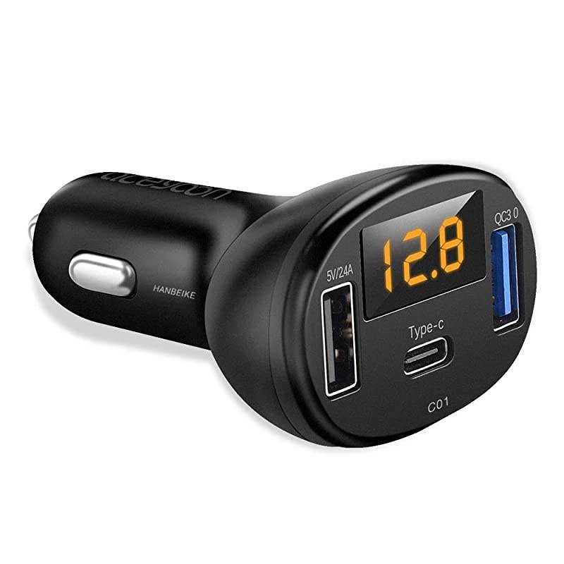 USB C Car Charger QC 30 PD Car Charger with Dual USB 12V24V Max 28W USBC Car Charger LED Display Adapter Compatible for XS XR Galaxy S10 S9 Note 8 Pixel 2 2 XL