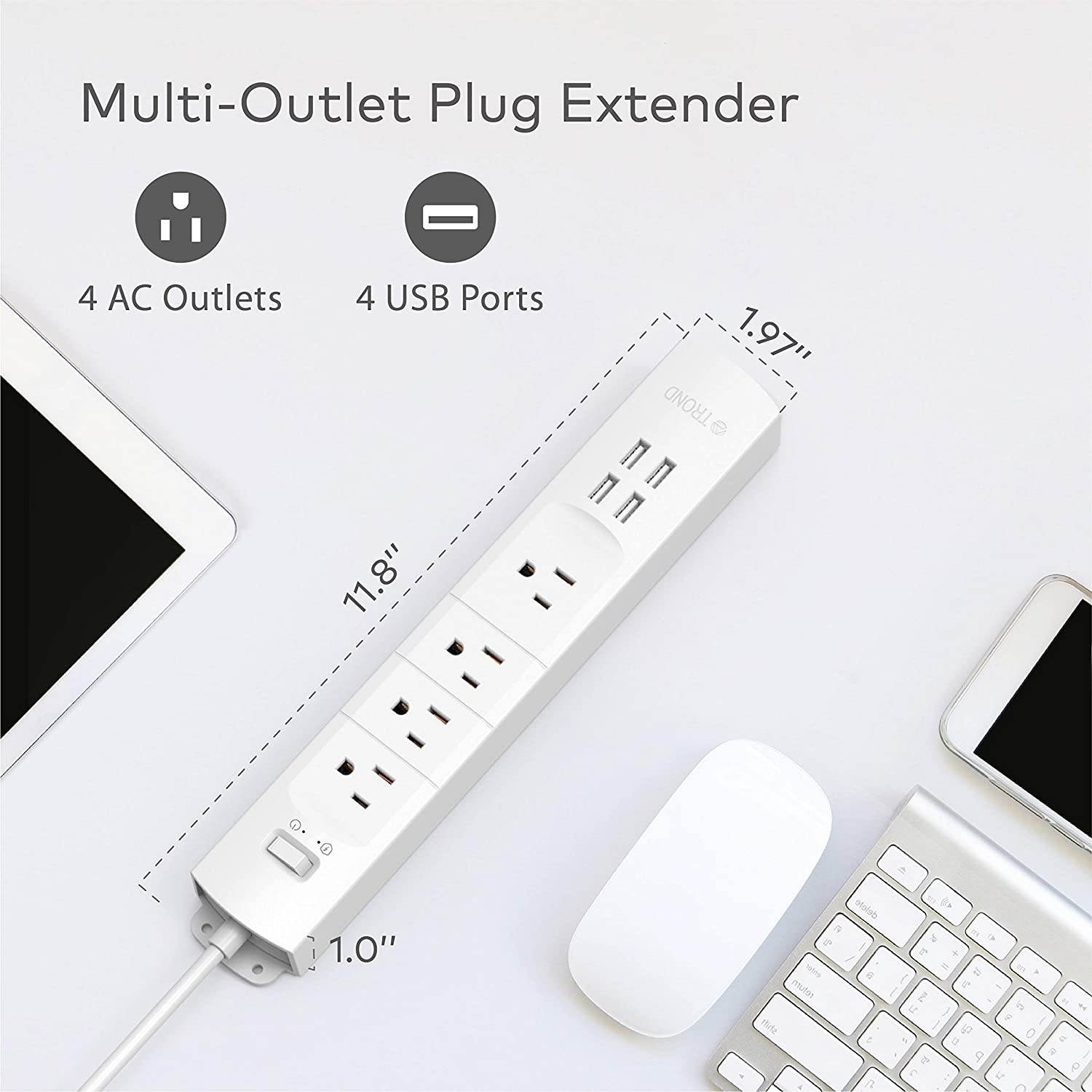 6Outlet + 2 USB 1050 Joule Surge Protector Power Strip with 25Ft Long Extension Cord White UL Listed