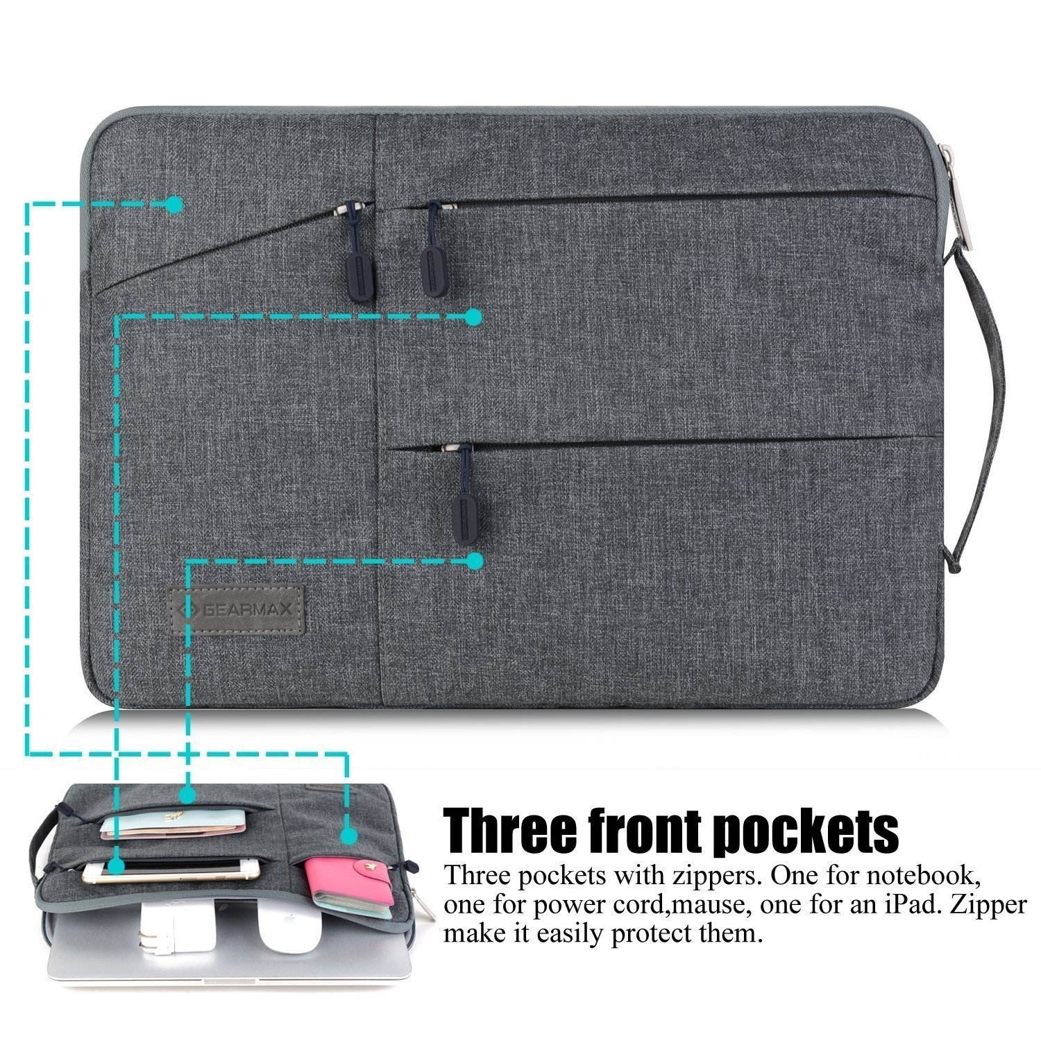 WIWU Laptop Sleeve For 15-15.6Inch Lpatop Notebook Macbook Air/ Macbook Pro/ Retina Display, 360&deg; Protective Chromebook Tablet Case With Handle And Accessory Storage, Drop-proof (15-15.6Inch, Black)