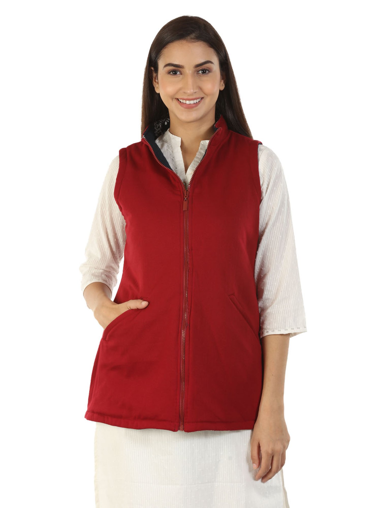 Mustard Blue Printed Reversible Jacket