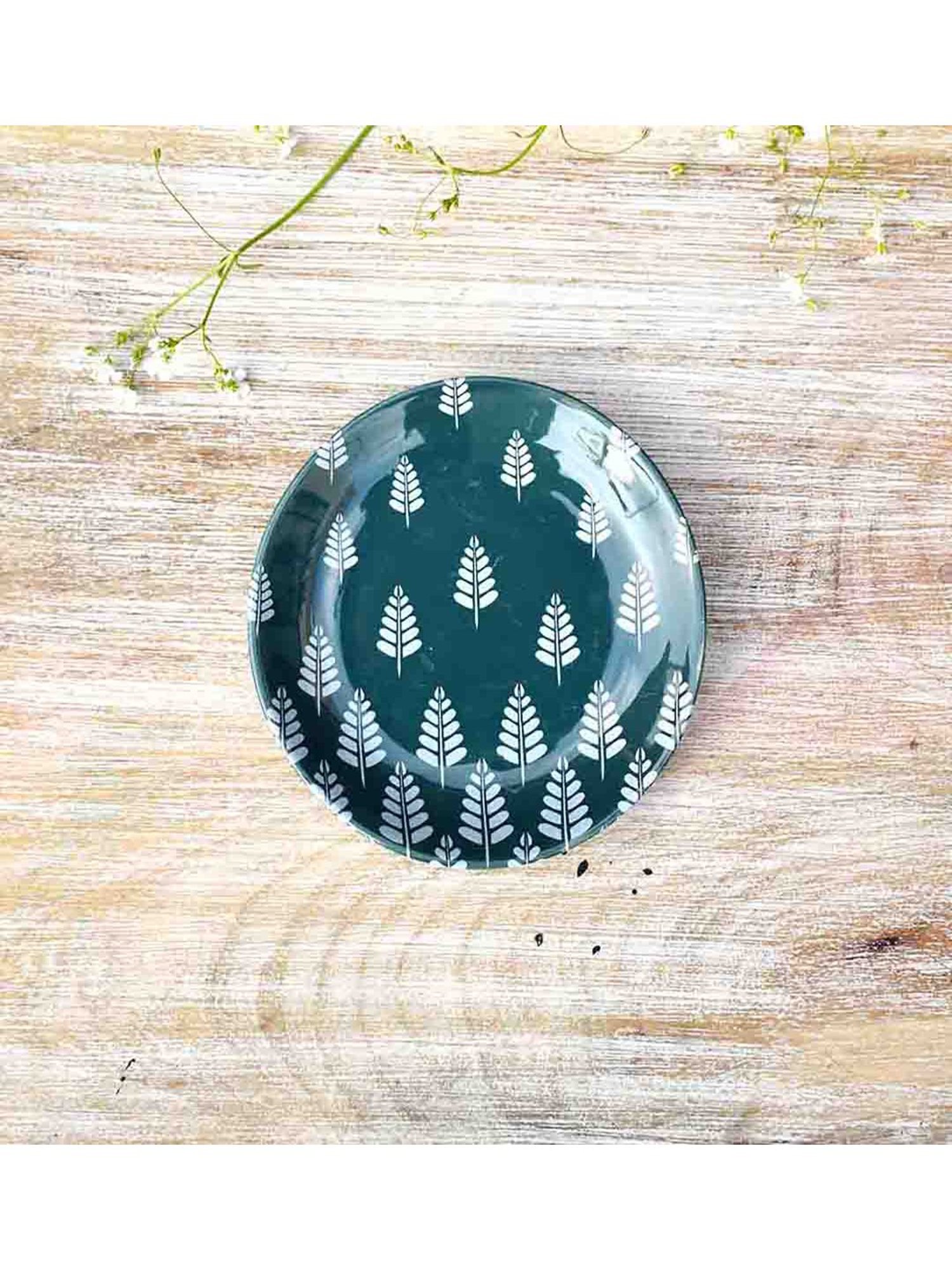 Fanusta Bahaar Green Ceramic Side Plate - Set of 1