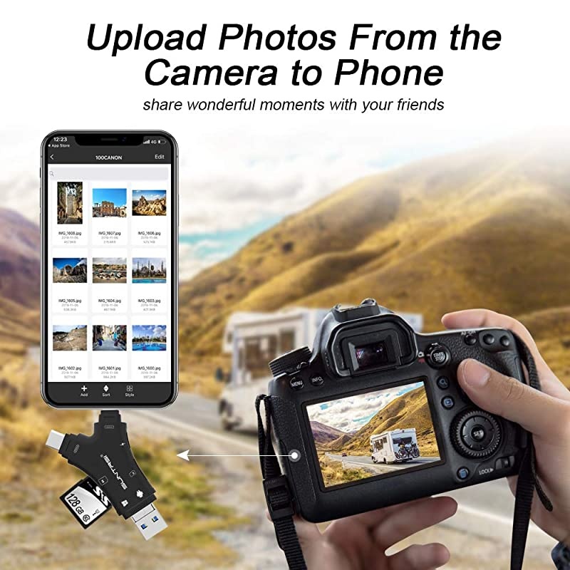 Card Reader for iPhoneipadAndroidMacComputerCamera4 in1 Micro Card Reader Trail Camera Viewer Portable Memory Card Reader Card Adapter Compatible with and TF CardsBlack