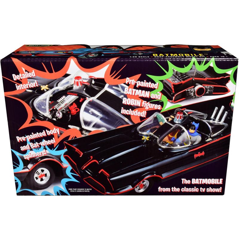 Skill 2 Snap Model Kit 1966 Batmobile with Batman and Robin Figurines "Batman" (1966-1968) Classic TV Series 1/25 Scale Model by Polar Lights