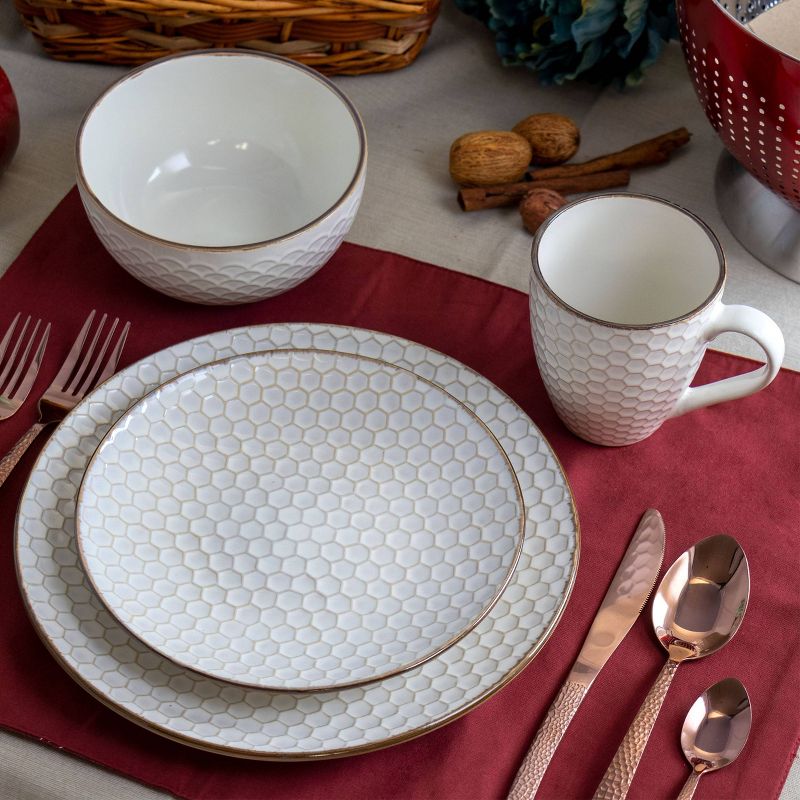 16pc Stoneware Honey Dinnerware Set White - Elama