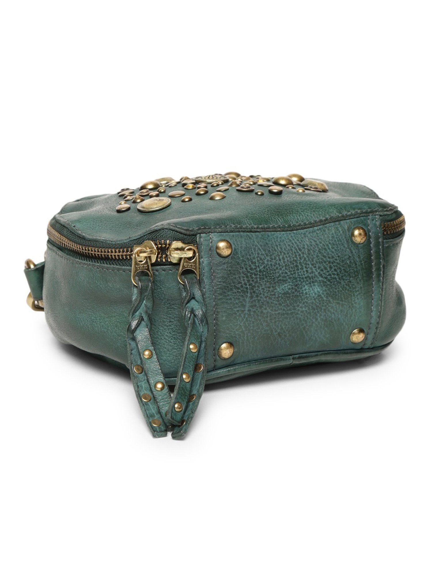 Art N Vintage Rivet & Concho Olive Leather Embellished Small Handbag