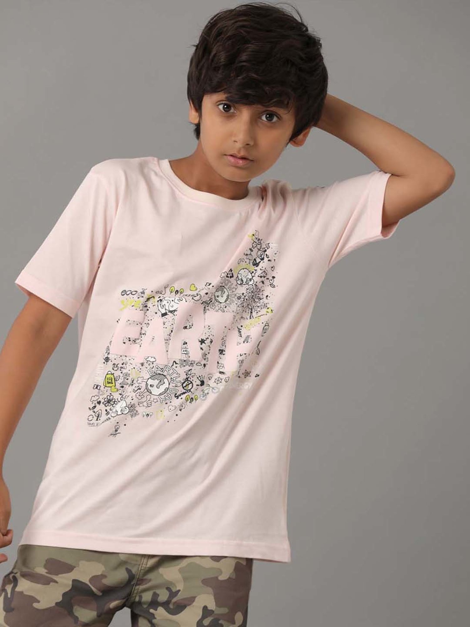 Under Fourteen Only Kids Peach Cotton Printed T-Shirt