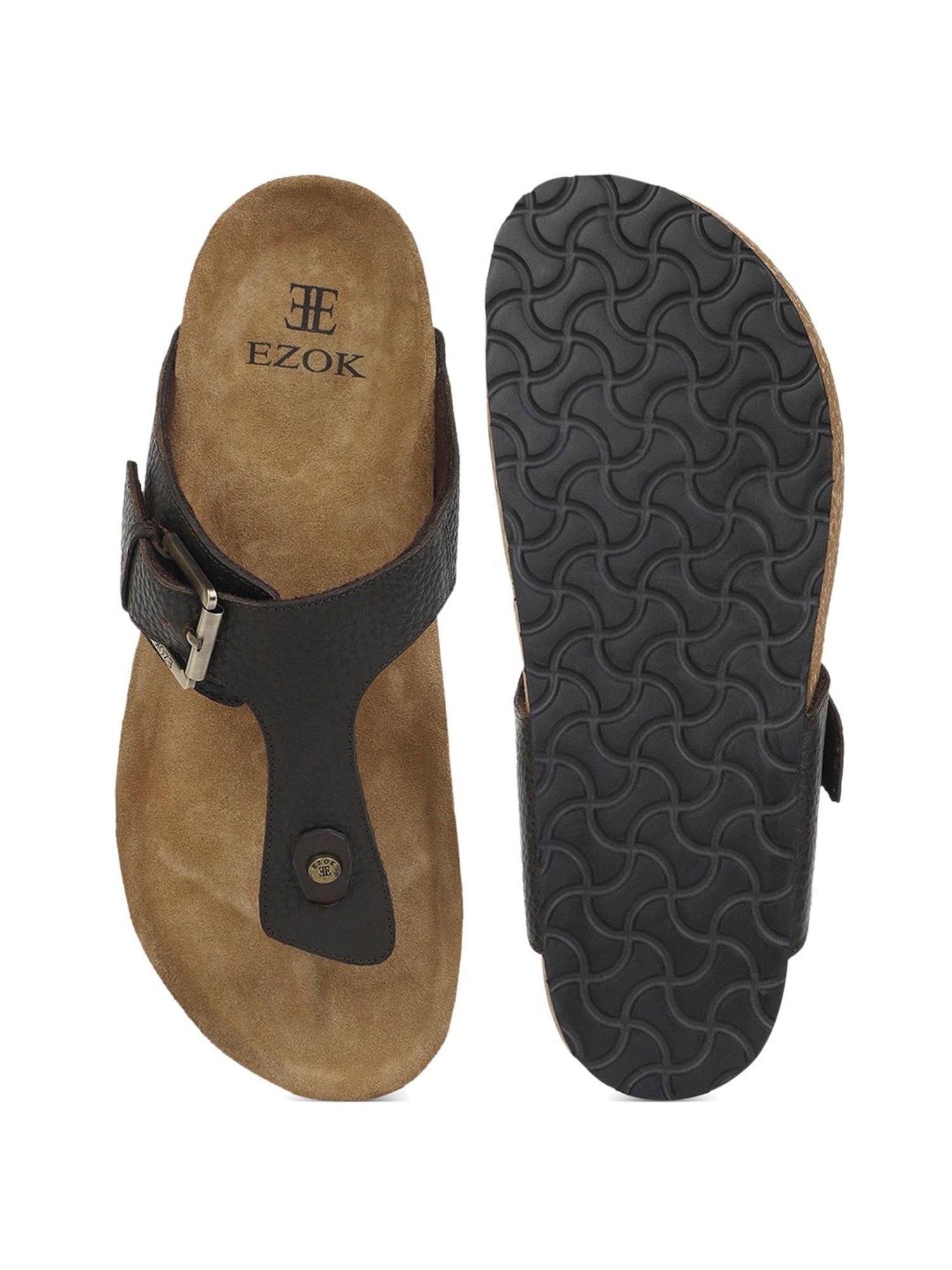 EZOK Men's Brown T-Strap Sandals