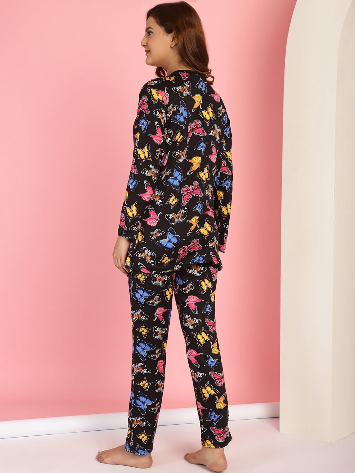 Gracit Black Cotton Printed Top With Pyjamas