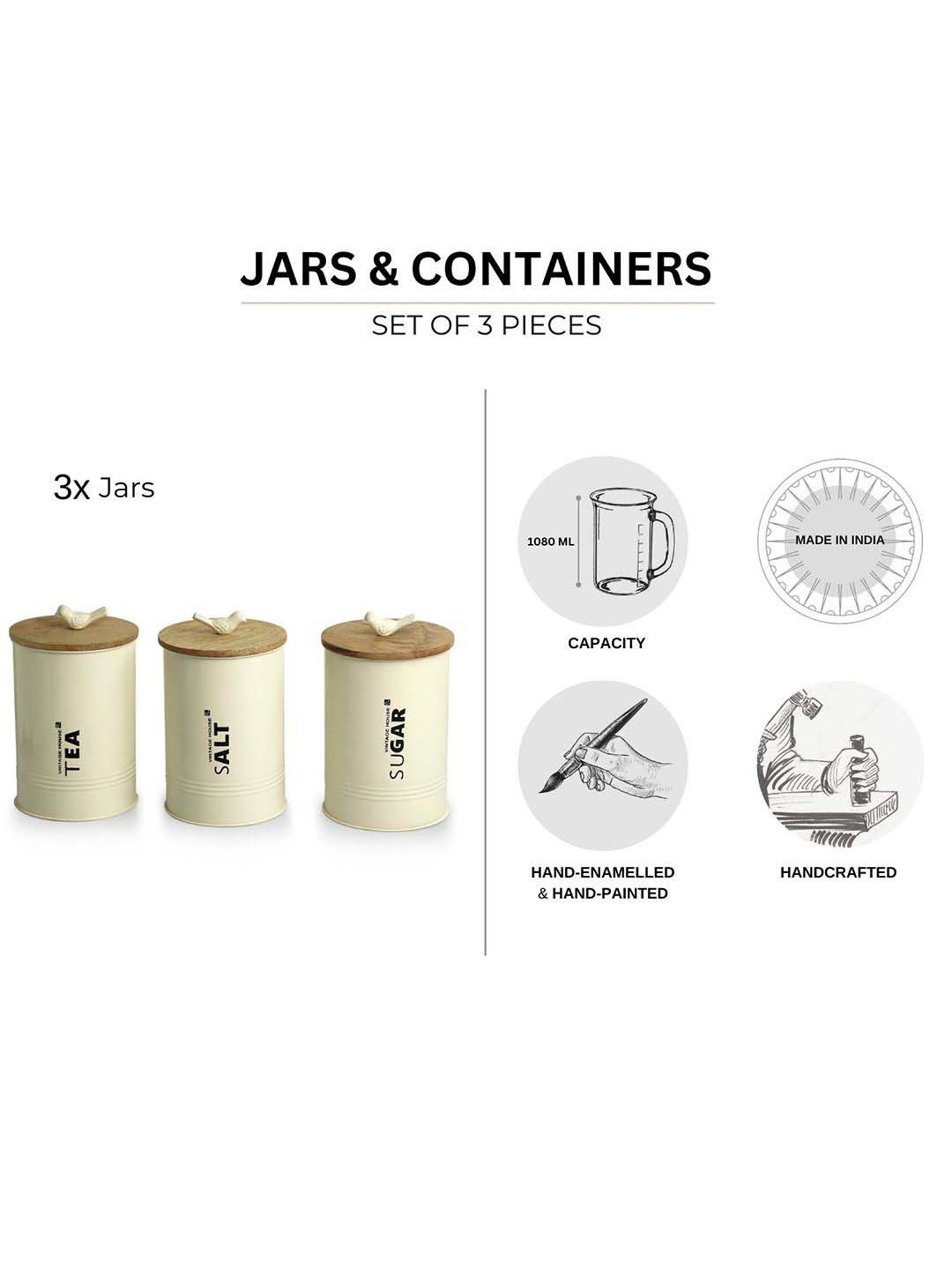 ExclusiveLane Off-White & Light Brown Iron Doves Multi Utility Jars & Containers