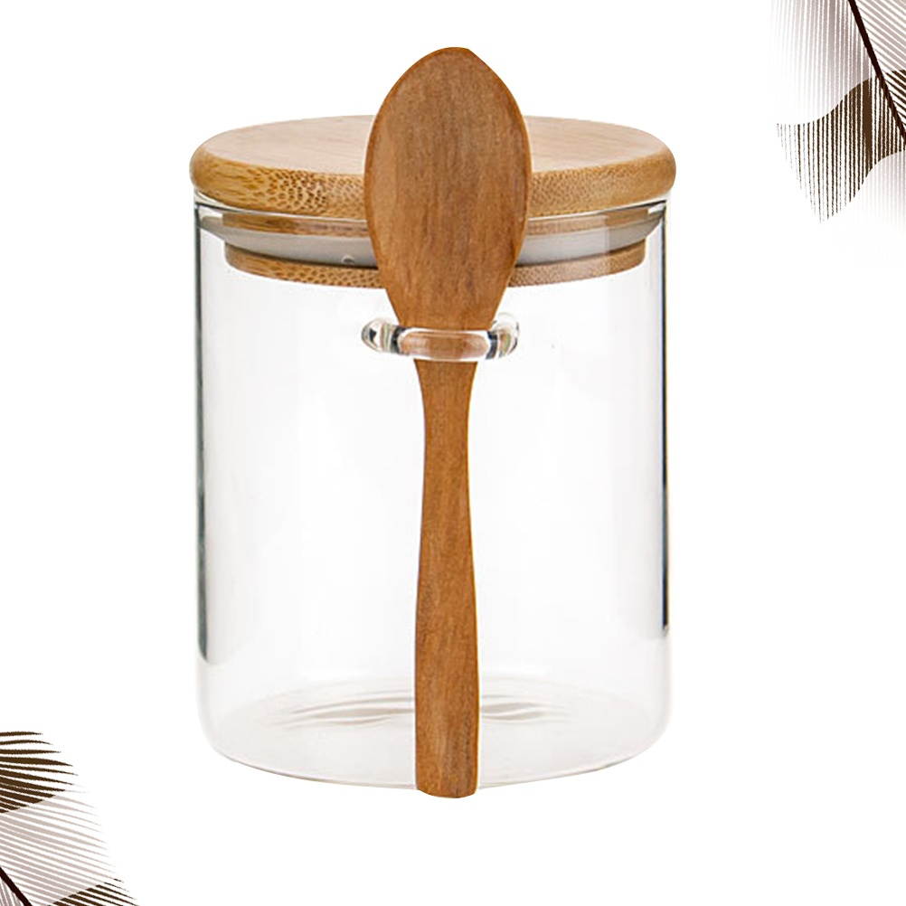 1Pc Kitchen Seasoning Jar Transparent Storage Pot Condiment Storage Case Dressing Bottles with Spoon 8x12cm