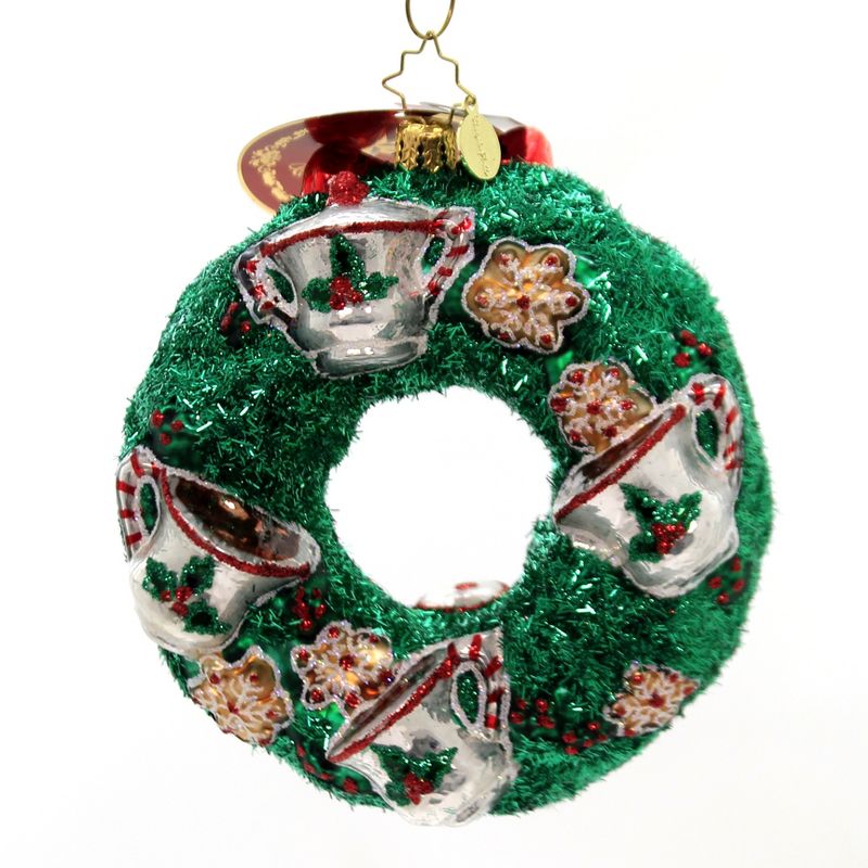 Christopher Radko 5.0" Time For Tea Ornament Wreath Cup Pot  -  Tree Ornaments