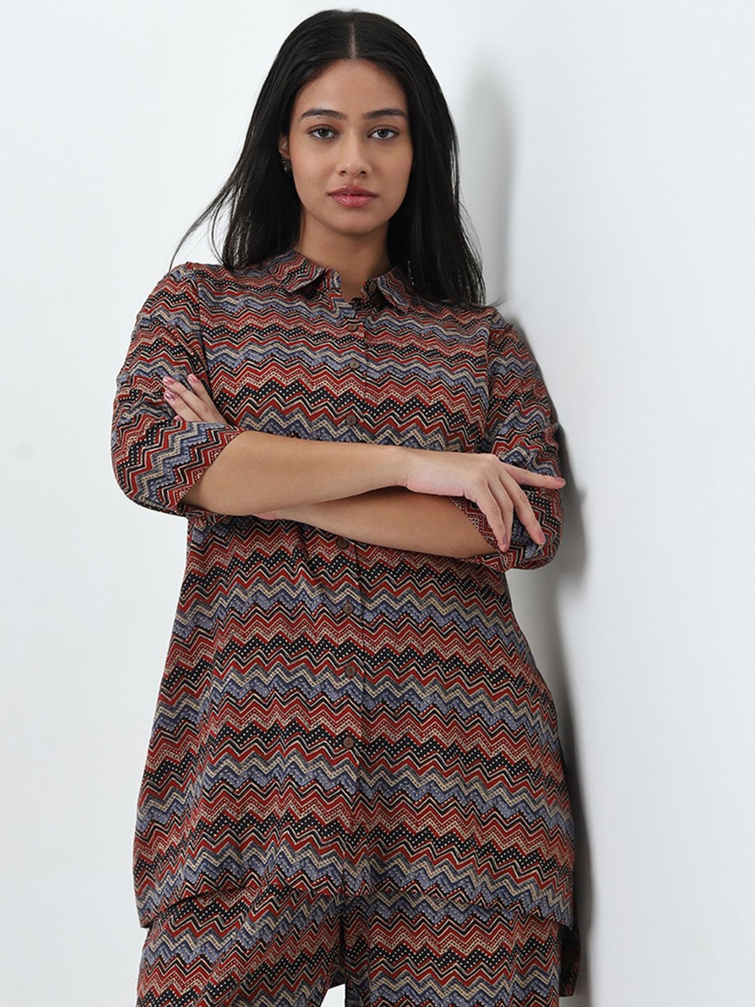 Diza by Westside Multicolour Chevron Printed A-Line Tunic