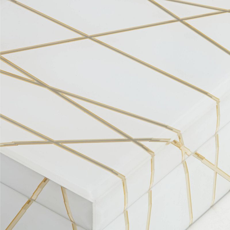 Studio 55D Mocary 8 3/4" Wide Glossy White and Gold Stripe Jewelry Box