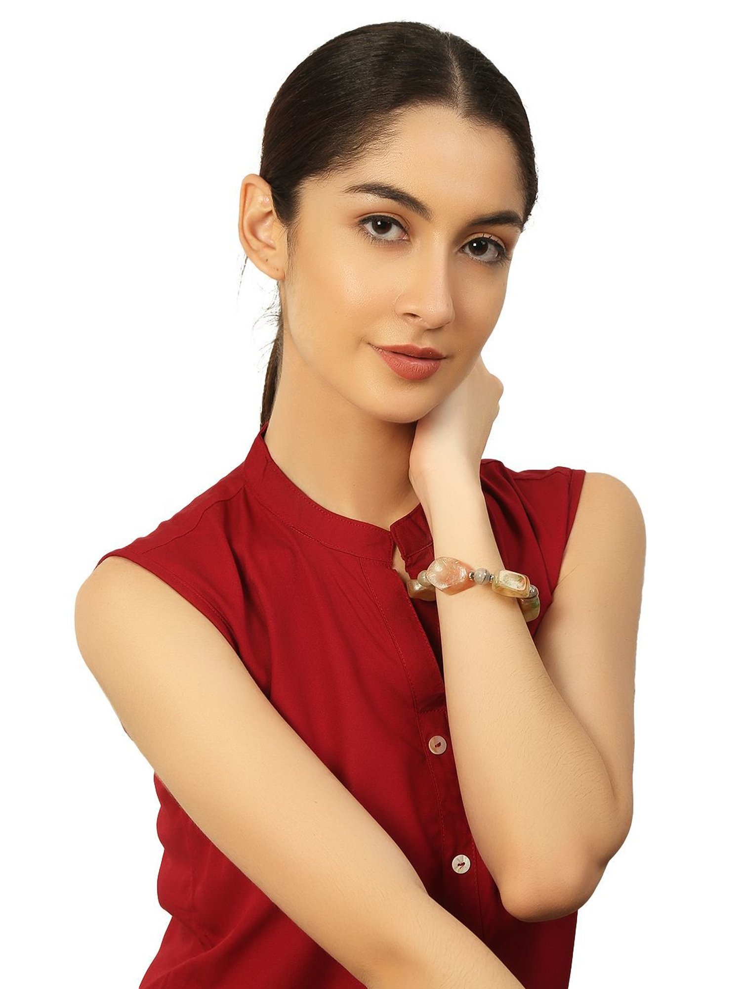 IMLI STREET Multi-Coloured Artificial Stone Stretchable Bracelet for Women