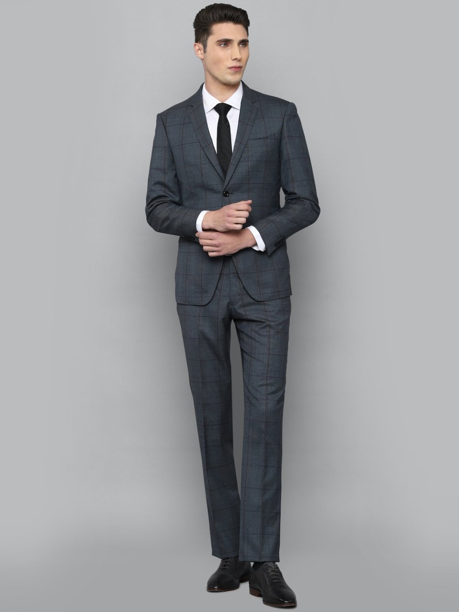Luxure By Louis Philippe Grey Slim Fit Checks Two Piece Suit