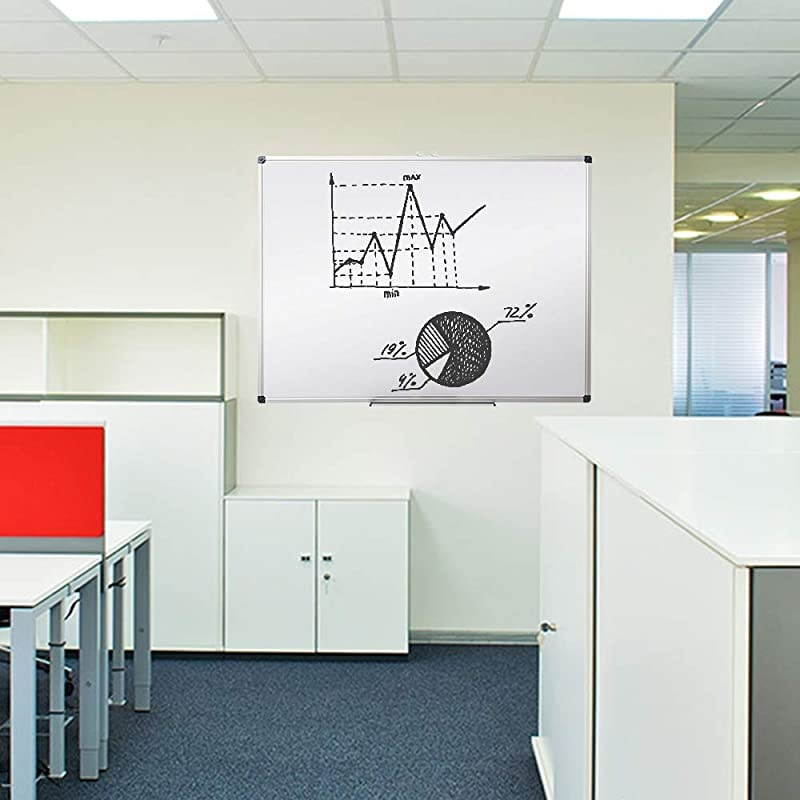 Dry Erase Board, Whiteboard, Wall Mounted, 44 x 32 Inch, White Board, Silver Aluminium Framed with Lacquered Steel Surface