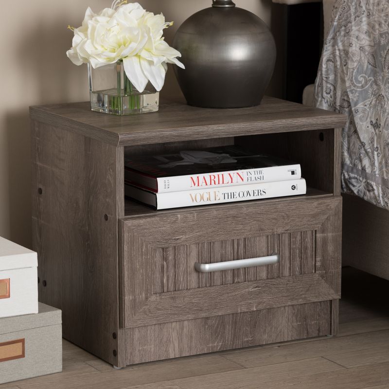 Gallia Modern and Contemporary Oak Finished 1 Drawer Nightstand Brown - Baxton Studio