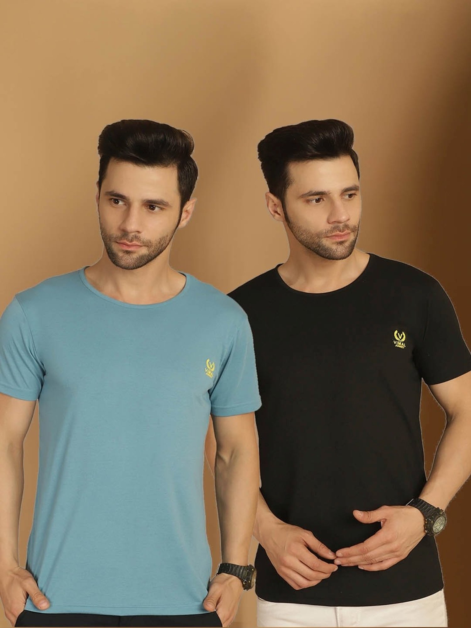 Vimal Jonney Black & Blue Regular Fit T-Shirt