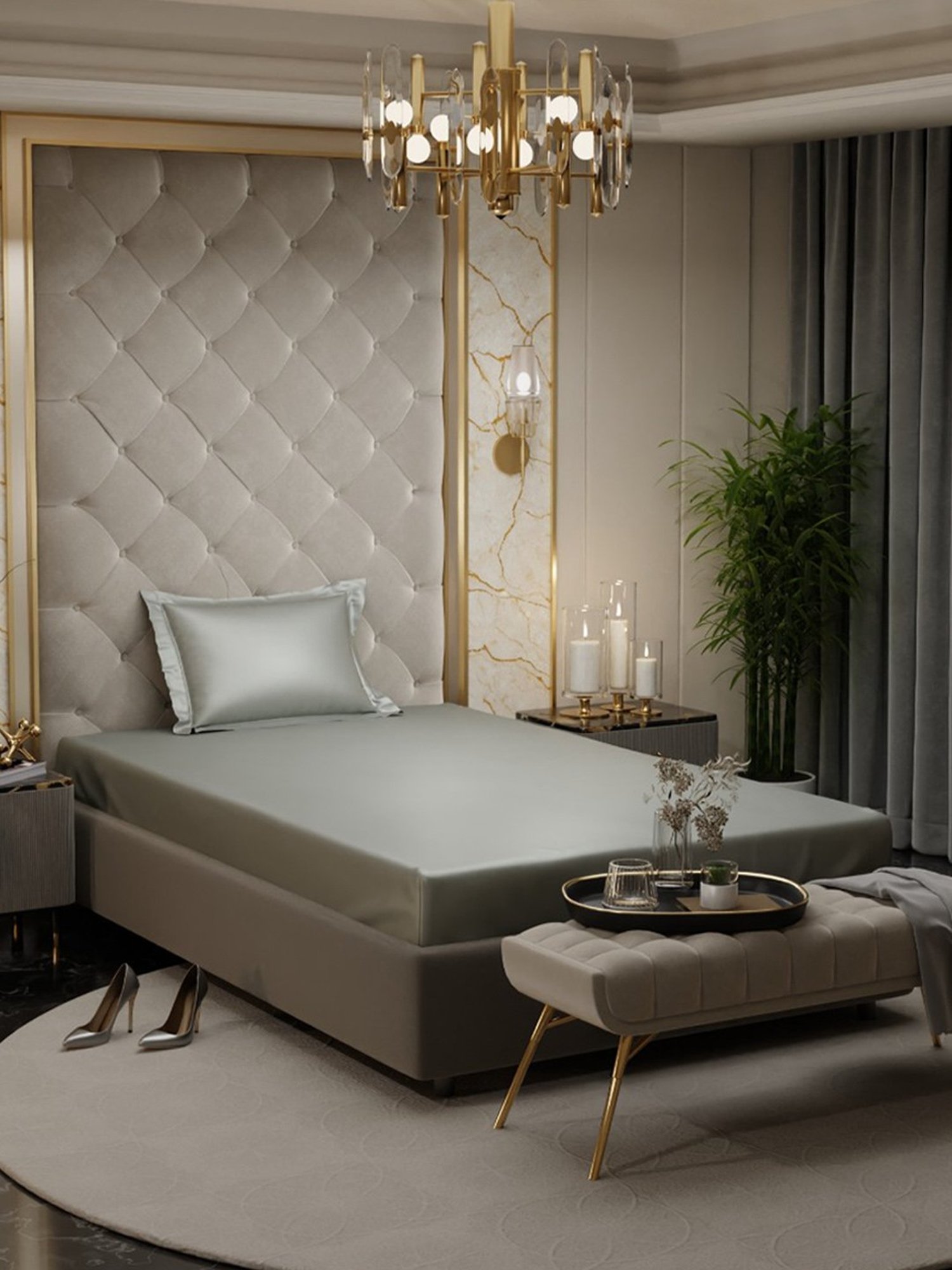 Stoa Paris Grey 300 TC Polyester Single Fitted Sheet with 1 Pillow Cover