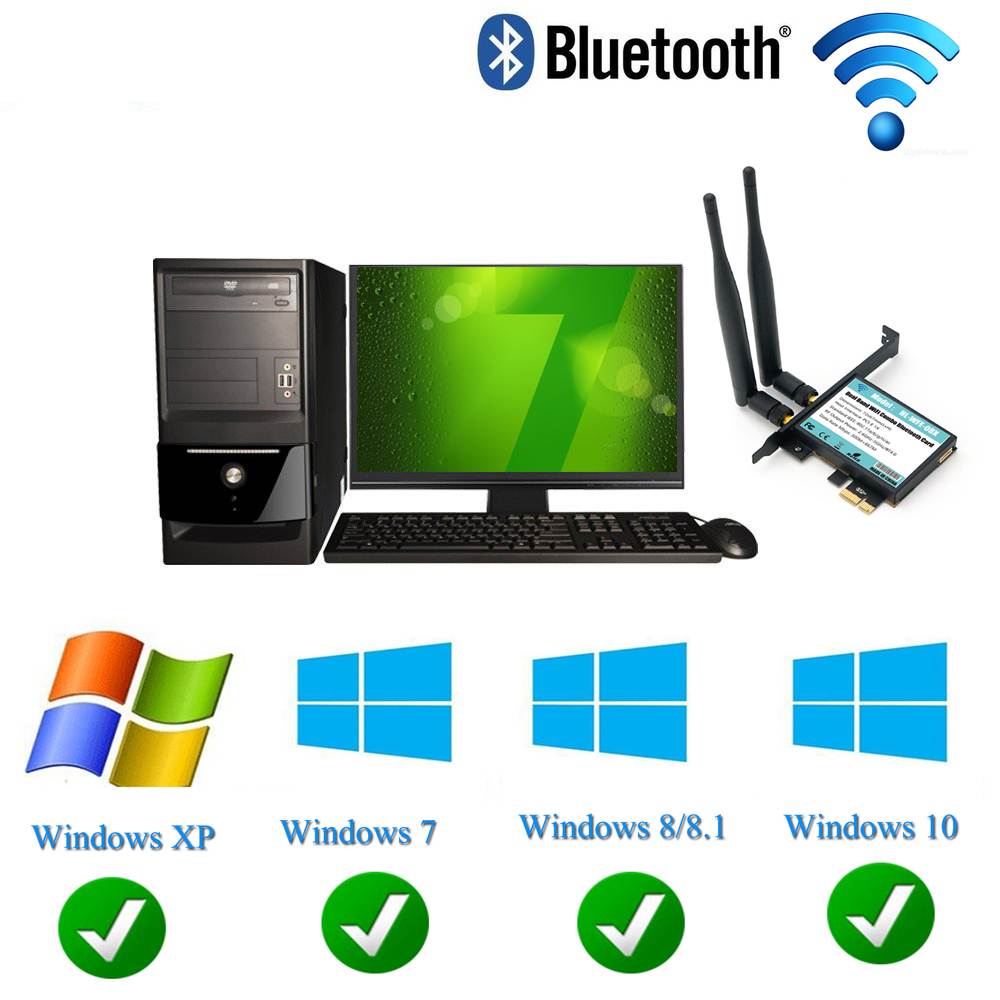 802.11AC Desktop Wifi Card 802.11 A/B/G/N/AC Bluetooth 4.0 AC1200 2.4Ghz-300Mbps/5Ghz-867Mbps Card With Low Profile bracket
