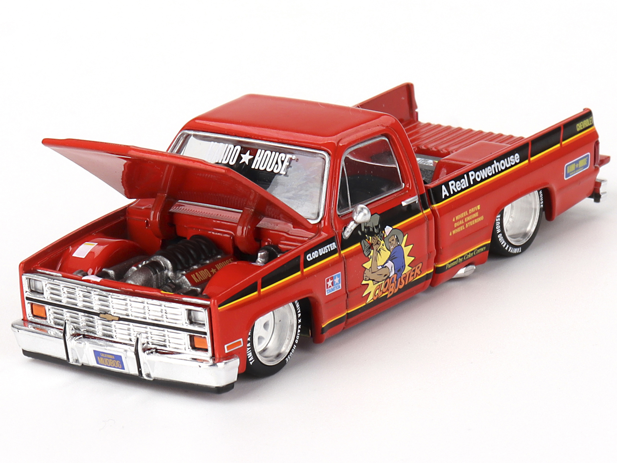 1976 Chevrolet Stepside Pickup Truck Tangier Orange with White Stripes 1/87 (HO) Scale Model Car by Classic Metal Works