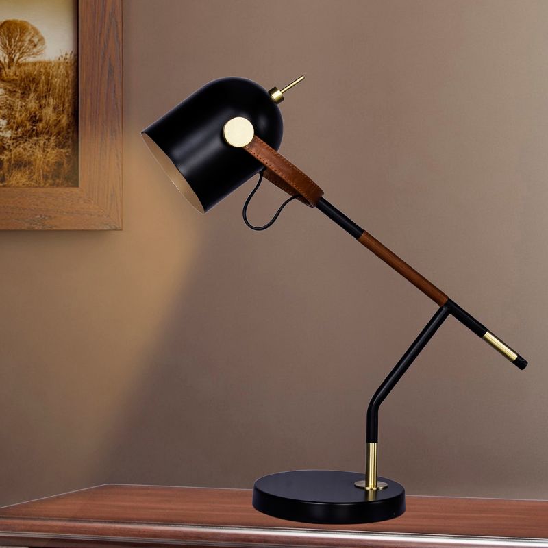 Wrapped Brown Leather & Metal Desk Lamp Black - Fangio Lighting