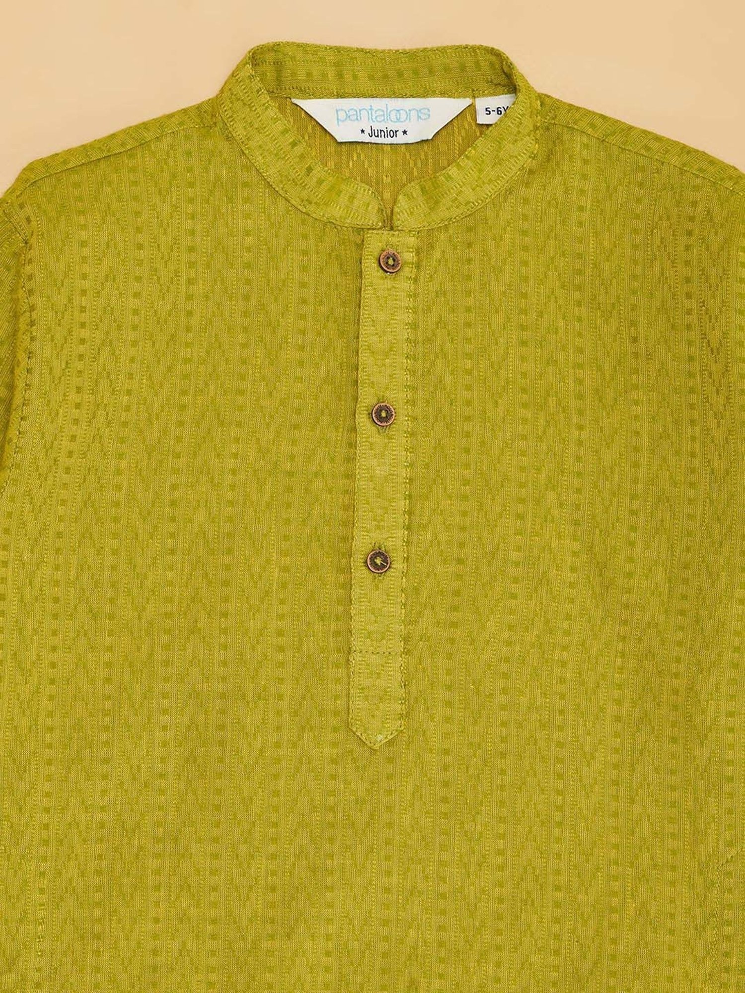 Indus Route by Pantaloons Boys Lime Green Cotton Solid Full Sleeves Kurta Sets