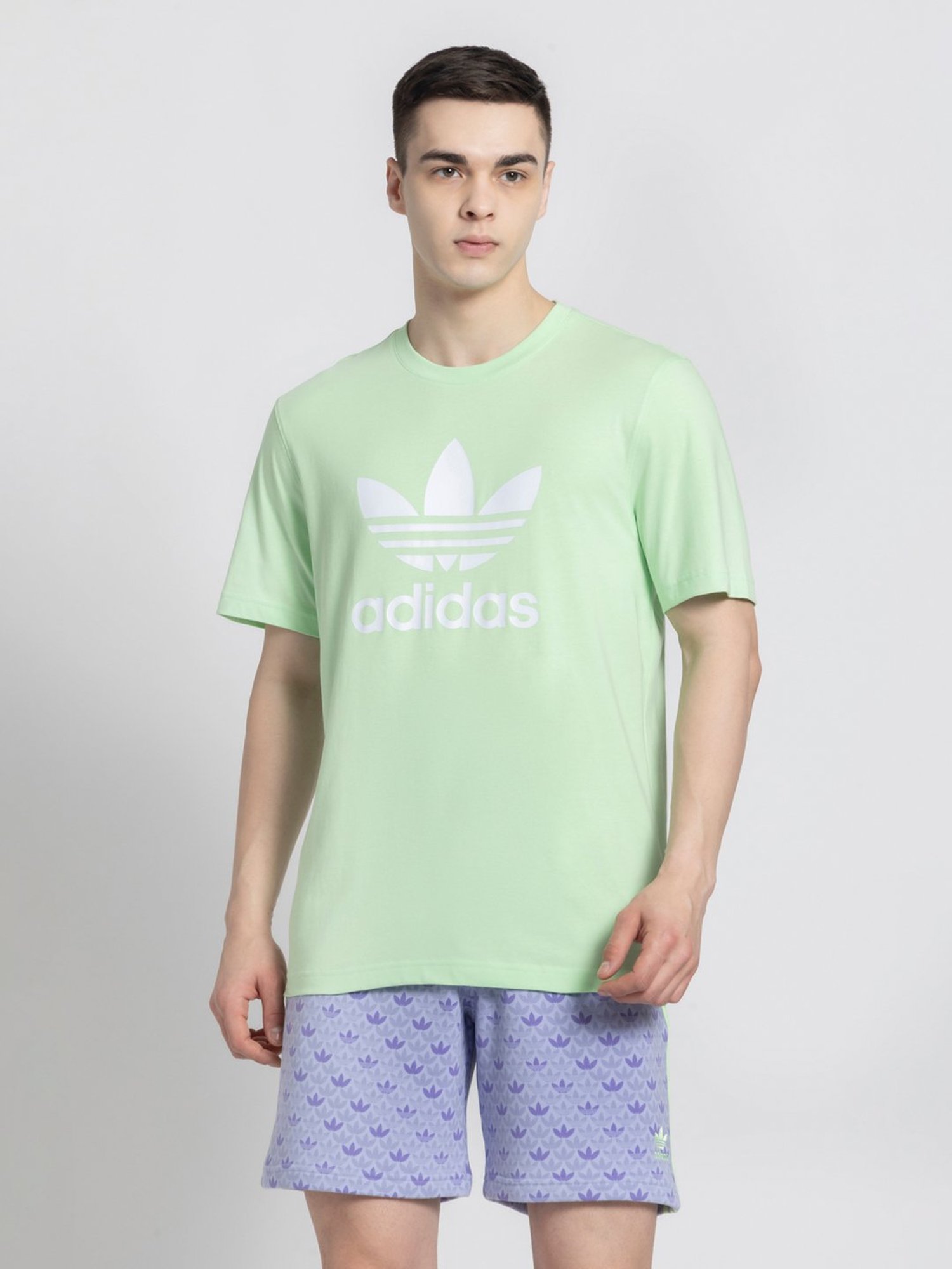 Adidas Originals Green Regular Fit Cotton Trefoil Crew T-Shirt