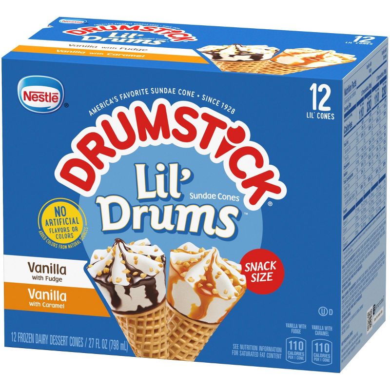 Nestle Vanilla with Caramel & Fudge Frozen Sauce Drumstick Lil'Drums - 12ct
