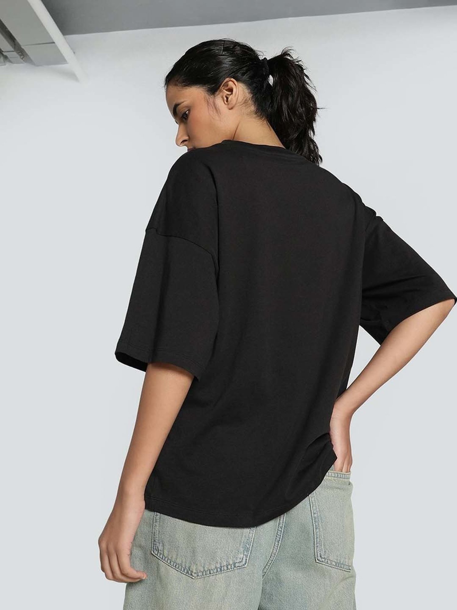 Puma Black Cotton Logo Print T-Shirt