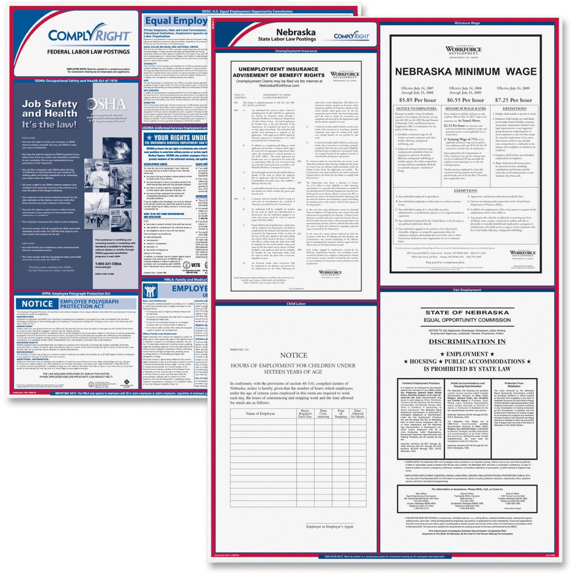 ComplyRight Fed/State Nebraska Compliance Labor Law Poster Kit, Laminated, 24" x 37" - 1 set per pack