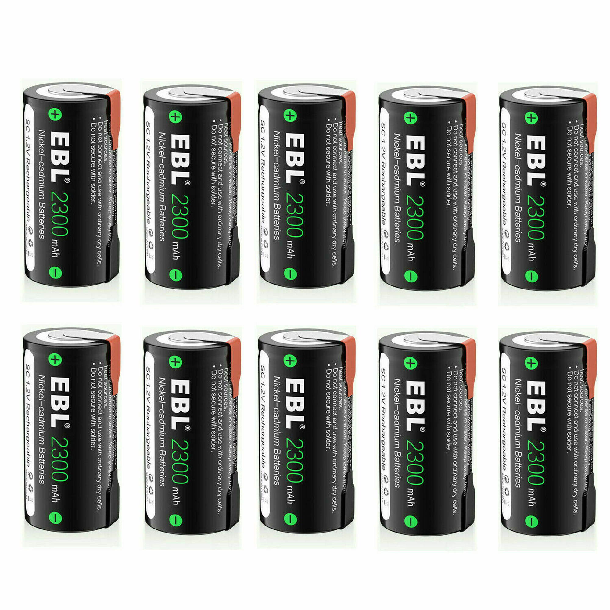 EBL 8 Piece Sub SC Cell 2300mAh Ni-Cd Rechargeable Batteries with tab for Power Tool