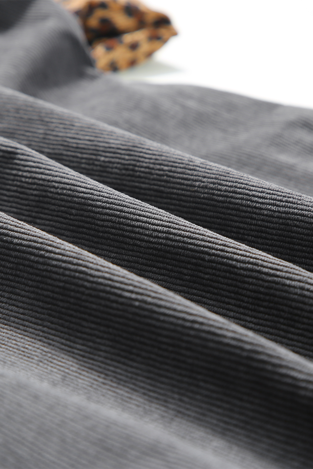 Gray Color Block Leopard Patchwork Casual Corduroy Shacket