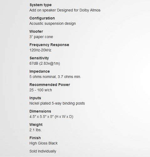 NHT Atmos Mini Add-On Speaker for Dolby Atmos, Single, High Gloss Black