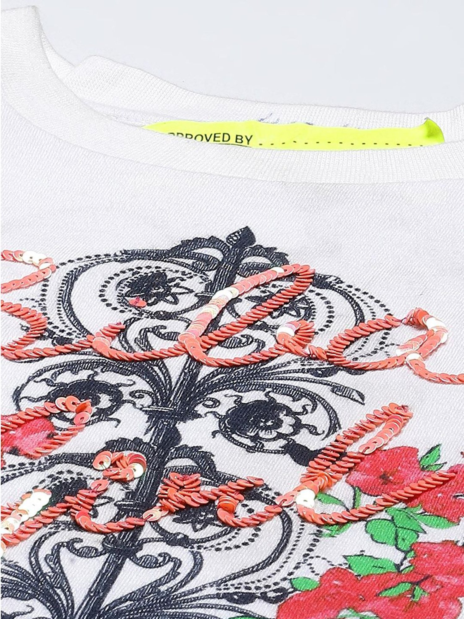 BIBA Girls White Cotton Printed T-Shirt