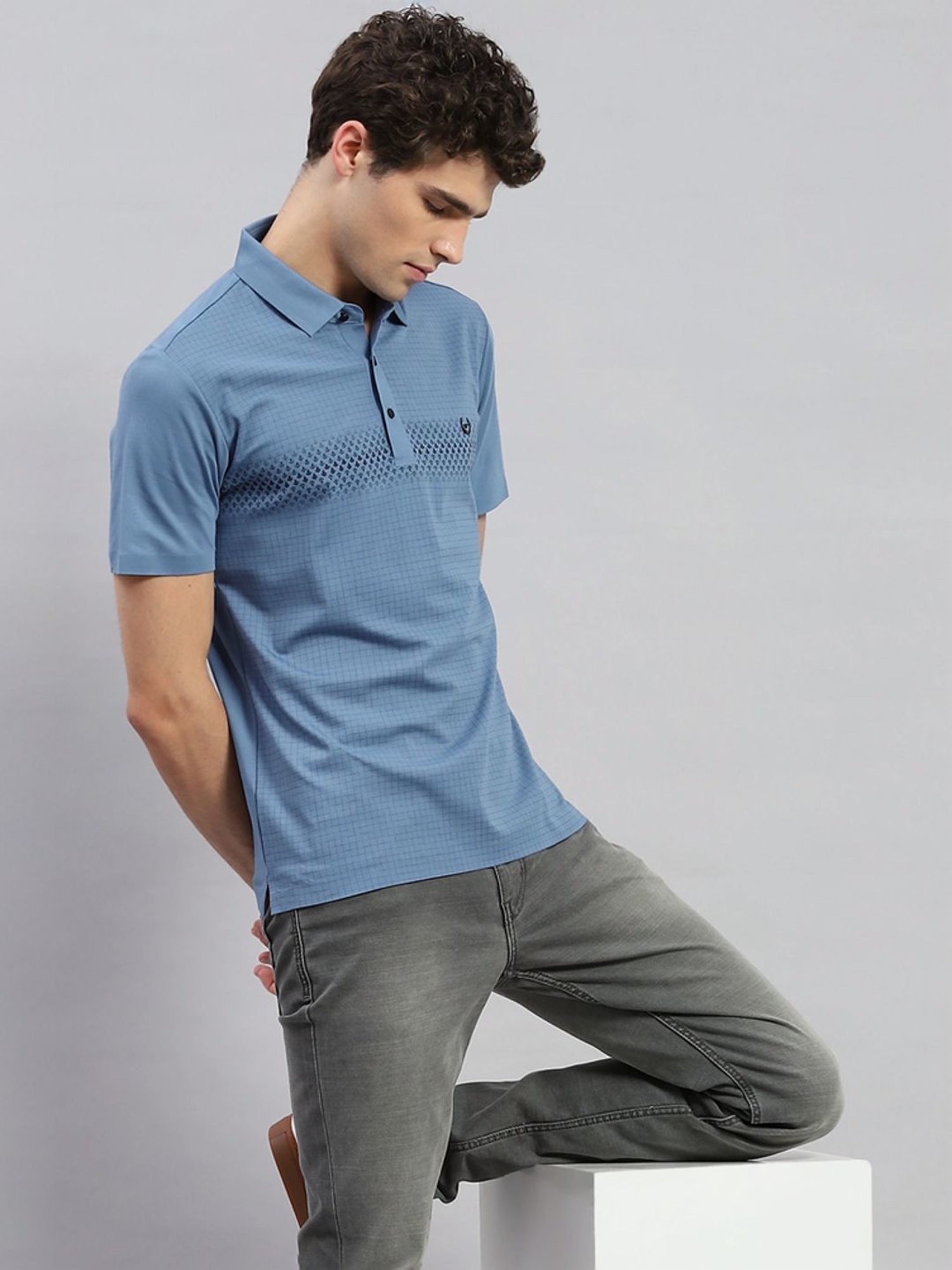 Monte Carlo Blue Regular Fit Printed Polo T-Shirt