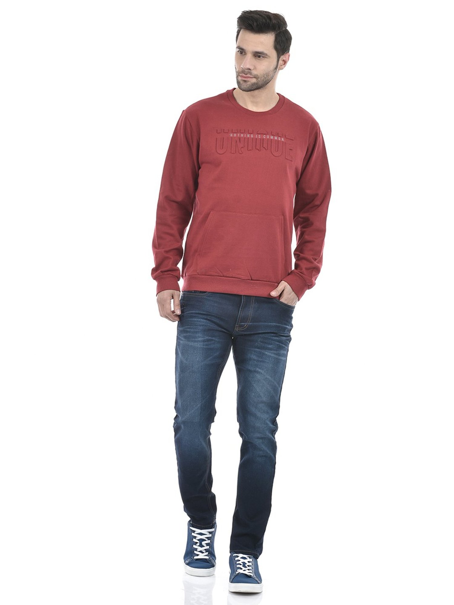 Lawman Pg3 Maroon Regular Fit Self Design Cotton Sweatshirt