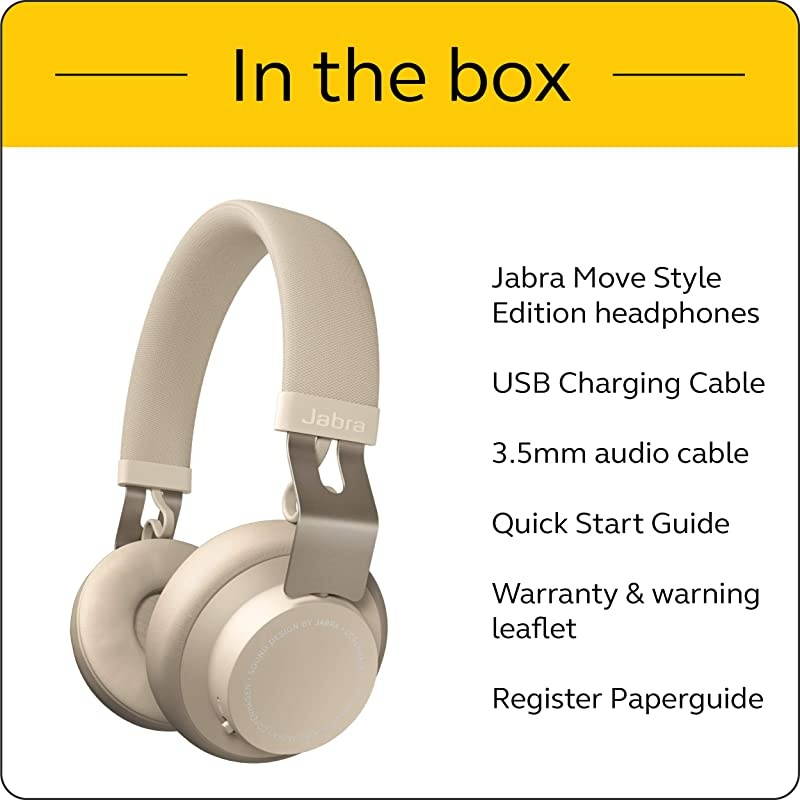 Move Style Edition, Beige &ndash; Wireless Bluetooth Headphones with Superior Sounds Quality, Long Battery Life, Ultra-Light and Comfortable Wireless Headphones, 3.5 mm Jack Connector Included