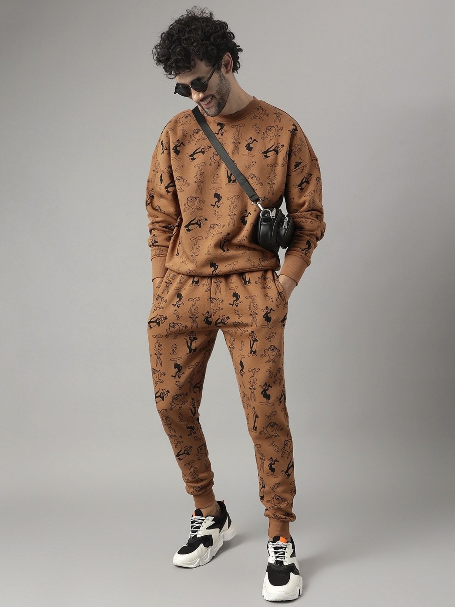 Free Authority Brown Loose Fit Looney Tunes Printed Co-Ord Set